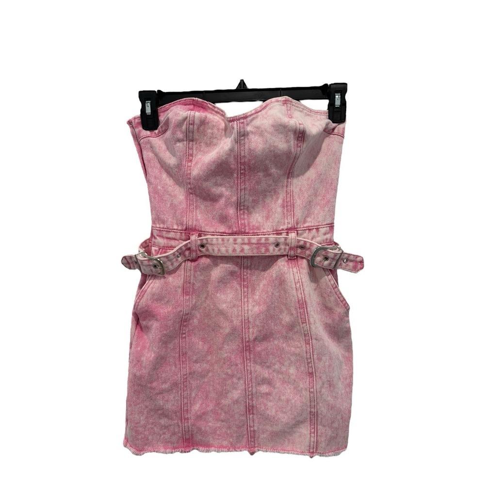 Fashion Nova Dress Womens Medium Pink Bleached Denim Sleeveless‎ Cotton